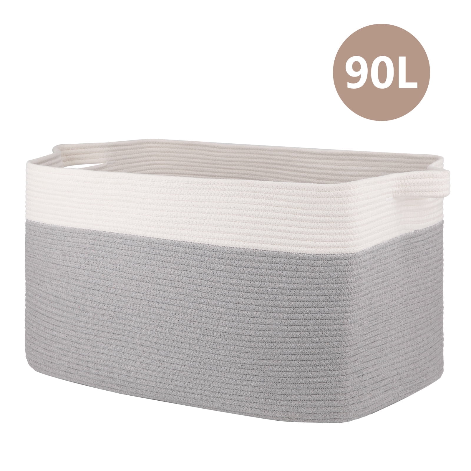 CHERISHGARD Blanket Basket 90L Rectangle Rope Baskets for Storage, Cotton Rope Basket for Bedroom Livingroom Washingroom
