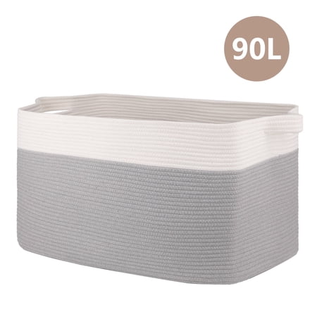 CHERISHGARD Blanket Basket 90L Rectangle Rope Baskets for Storage, Cotton Rope Basket for Bedroom Livingroom Washingroom