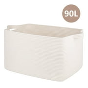 CHERISHGARD Blanket Basket 90L Rectangle Rope Baskets for Storage, Cotton Rope Basket for Bedroom Livingroom Washingroom