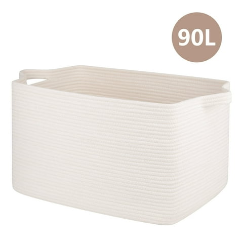 CHERISHGARD Blanket Basket 90L Rectangle Rope Baskets for Storage, Cotton Rope Basket for Bedroom Livingroom Washingroom