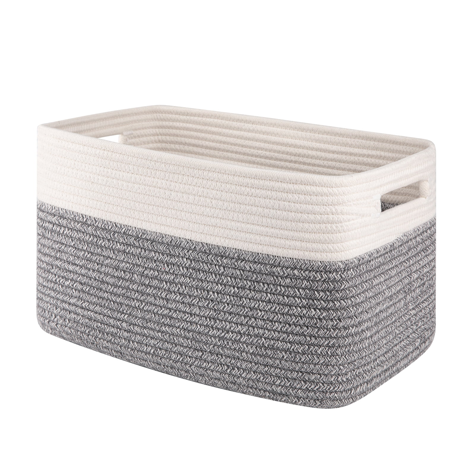 CHERISHGARD Cotton Rope Storage Basket with Handles，14.96 x 9.06 x 9.84 lnch， Laundry Baskets for Babyroom,Living Room，Rectangle Storage Basket for Toy，Books，Towel