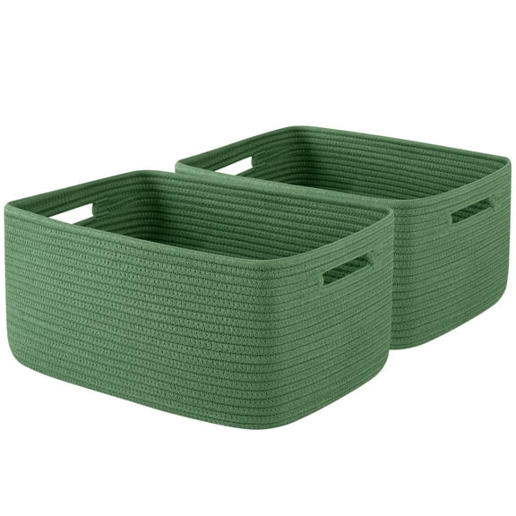 CHERISHGARD Cotton Storage Basket 2 Pieces 22L, 15.75"x11.81"x7.08" , Woven Storage Basket, Durable Cotton Rope Material, Multi-Functional Storage for Living Room Bedroom Bathroom