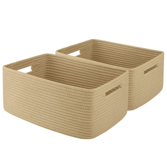 CHERISHGARD Cotton Storage Basket 2 Pieces 22L, 15.75"x11.81"x7.08" , Woven Storage Basket, Durable Cotton Rope Material, Multi-Functional Storage for Living Room Bedroom Bathroom