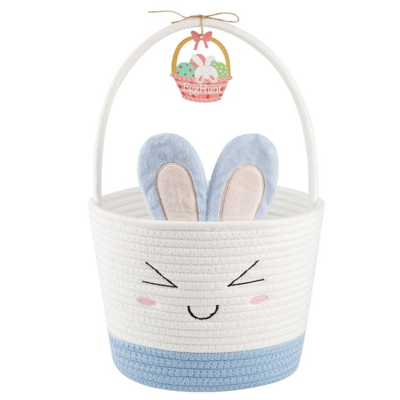 CHERISHGARD Easter Cute Bunny Baskets for Kids Egg Hunt,Basktes with Bunny Ears,Small Woven Rope Baskets for Organizing, 8L