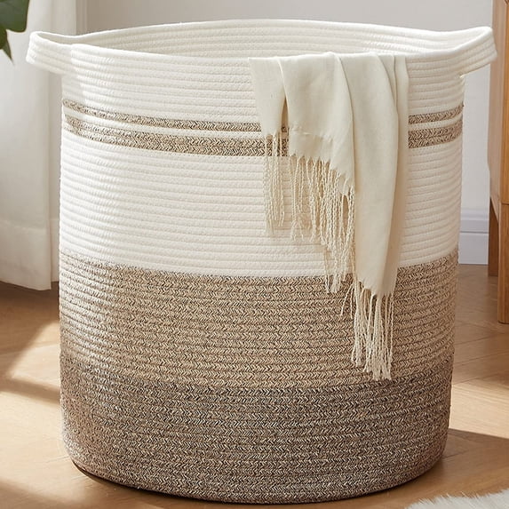 CHERISHGARD Large Laundry Basket, Cotton Rope Storage Basket, Woven Blanket Basket Living Room, Large Kids Toy Storage Organizer Bins