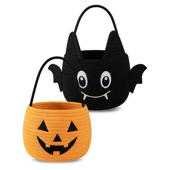 CHERISHGARD Set of 2 4L Halloween Cute Cotton Rope Baskets for Kids ,5.9 in*5.9 in*5.9 in ,Halloween Party Baskets for Candy,Toys