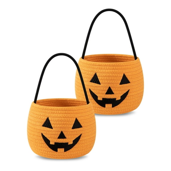 CHERISHGARD Set of 2 4L Halloween Cute Cotton Rope Baskets for Kids ,5.9 in*5.9 in*5.9 in ,Halloween Party Baskets for Candy,Toys