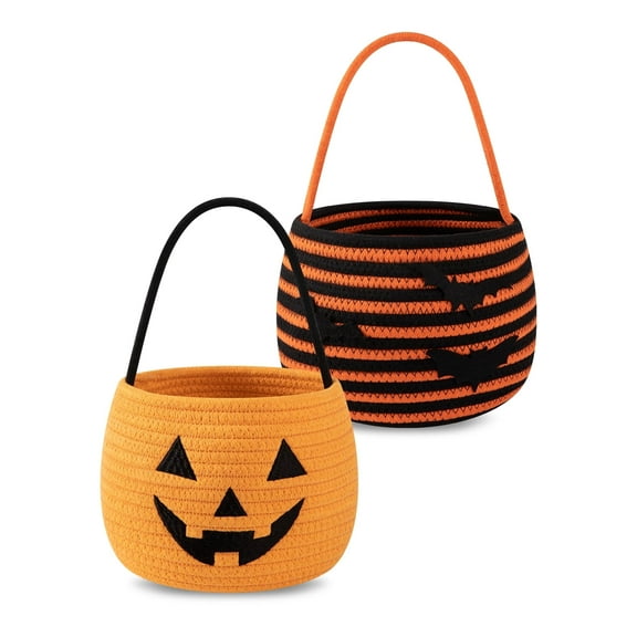 CHERISHGARD Set of 2 4L Halloween Cute Cotton Rope Baskets for Kids ,5.9 in*5.9 in*5.9 in ,Halloween Party Baskets for Candy,Toys