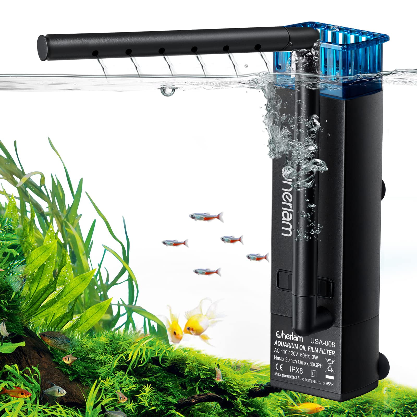 CHERLAM Aquarium Surface Protein Skimmer,3W Fish Tank Protein Skimmer,3
