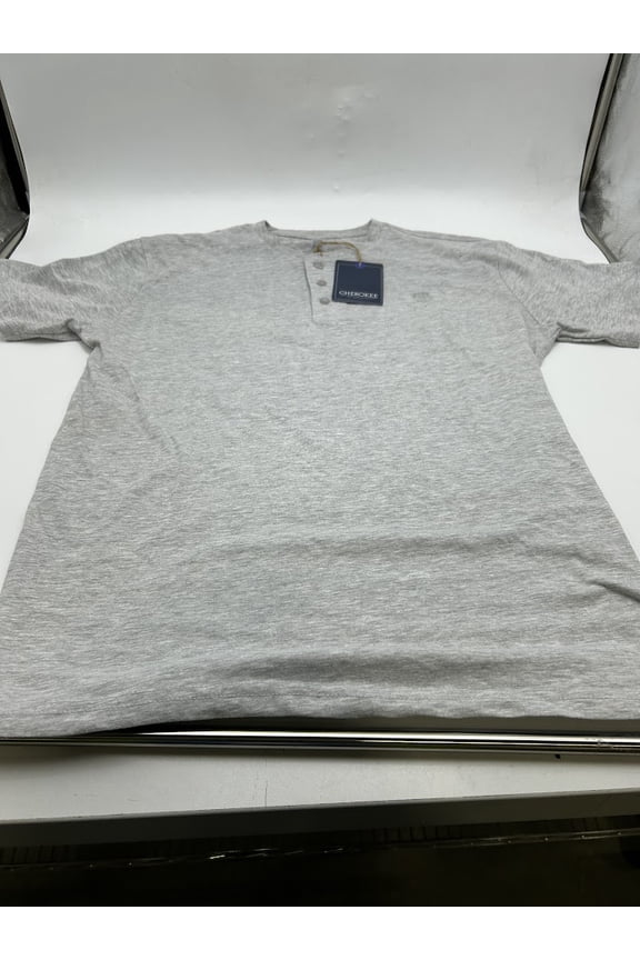 MENS HENLEY TEE - SIZE: MEN L - GRAY MELANGE
