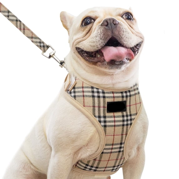 CHERPET Small Dog Harness and Leash Plaid Pattern Escape Proof Adjustable Vest Mesh Breathable Puppy