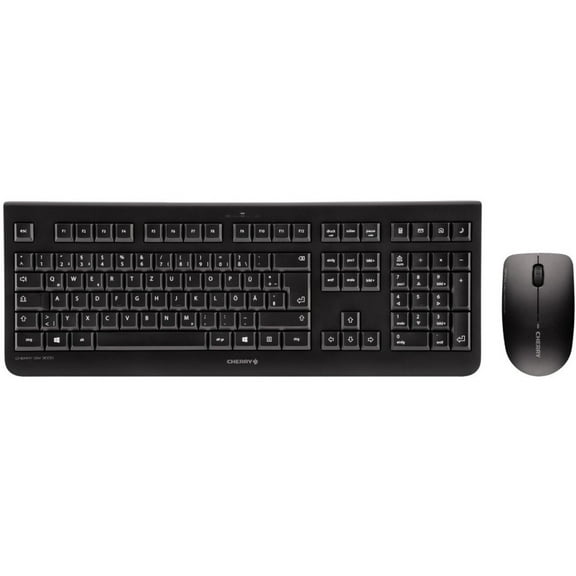 CHERRY DW 3000 Wireless Keyboard & Mouse Set - French Layout - Black - USB Wireless RF - Optical - 1200 dpi - 3 Button - Scroll Wheel - Calculator, Email, Browser, Sleep Hot Key(s) - Symmetrical - ...