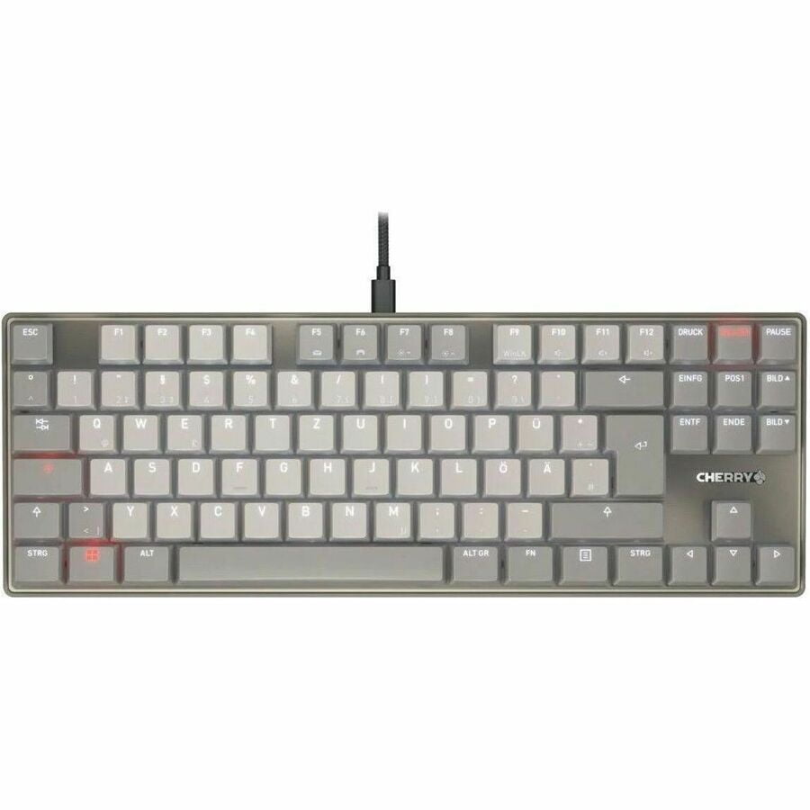 CHERRY KC 500 MX LP TKL MX LP Mechanical Low-profile Keyboard in a Slim Design - Warm Grey, Wired Compact Keyboard with Backlighting, MX2A IVORY Switches, PBT Keycaps, Foldable Feet, Slim Design