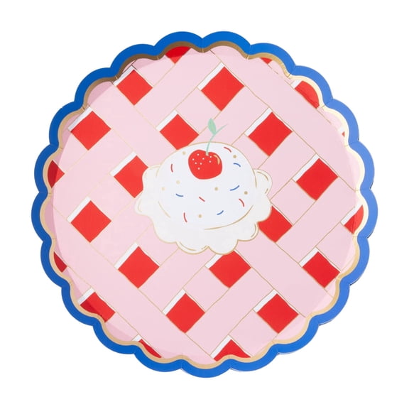 Bonjour Fte Cherry Pie Small Paper Plates, Disposable Party Supplies, 8 Count, 8.5 Inch, 4th of July, Summer