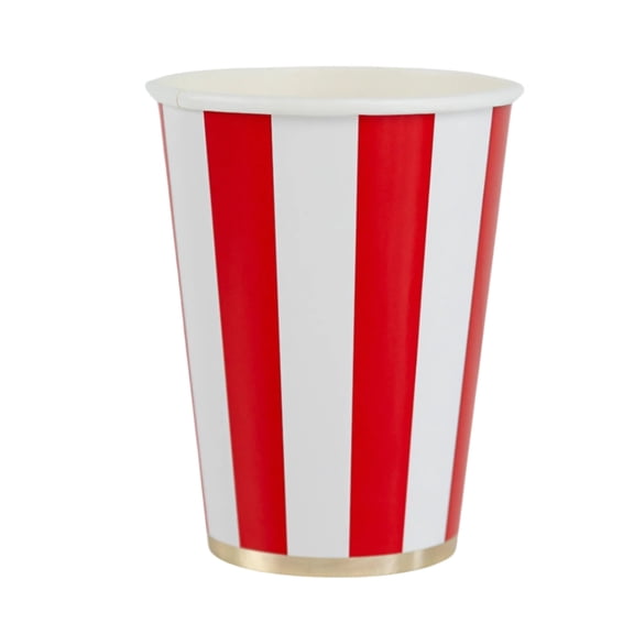 Bonjour Fête Red Stripe Paper Party Cups, Disposable Party Supplies, 8 Count, 12 Oz, Birthday, 4th of July, Valentines