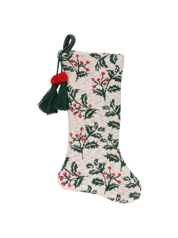 Holly Leaf Christmas Stocking, Multicolor, 19", by Holiday Time