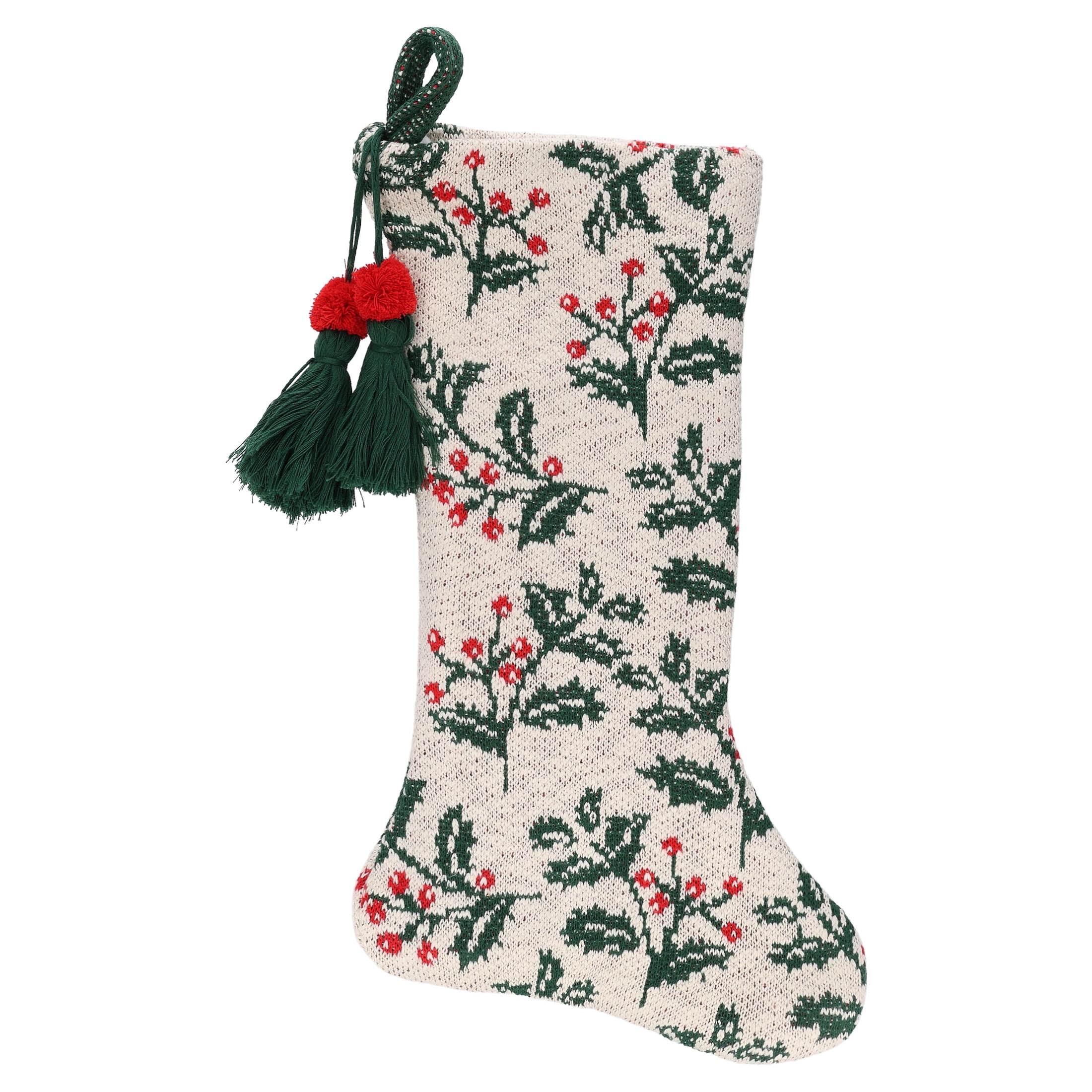 Holly Leaf Christmas Stocking, Multicolor, 19", by Holiday Time