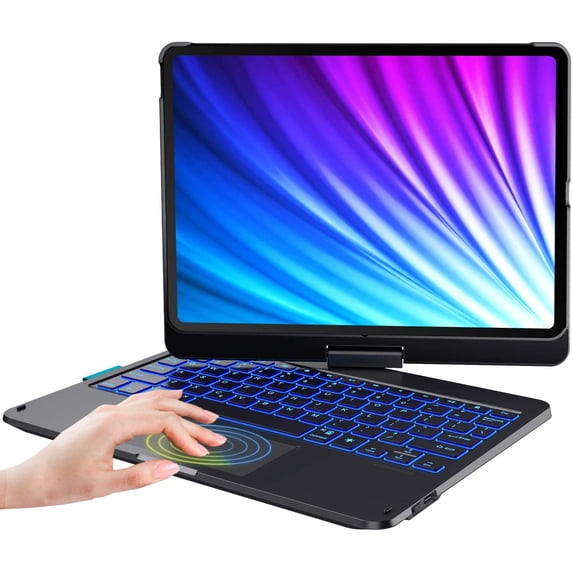 CHESONA iPad Air 5th Generation Case with Keyboard, iPad Air 4th Generation, 7 Color Backlit, 360° Rotatable, Black