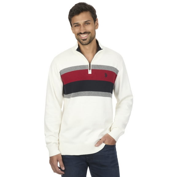 U.S. Polo Assn Men's Chest Striped Quarter Zip Sweater