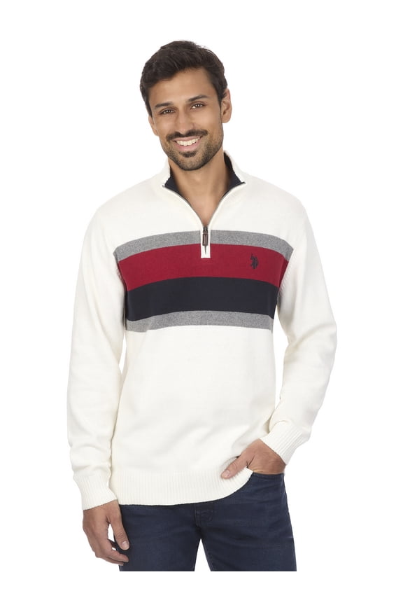 U.S. Polo Assn Men's Chest Striped Quarter Zip Sweater