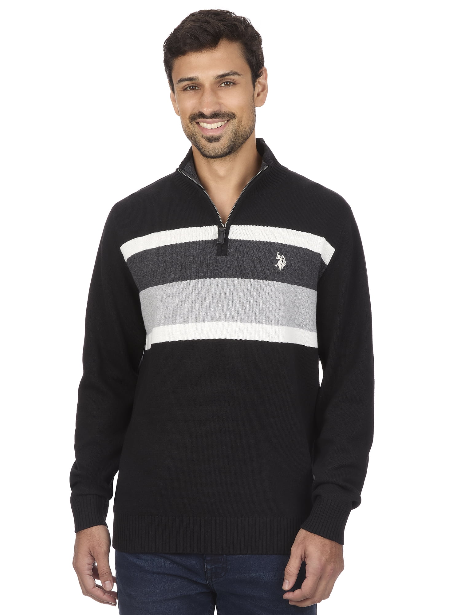 u-s-polo-assn-men-s-chest-striped-quarter-zip-sweater-walmart