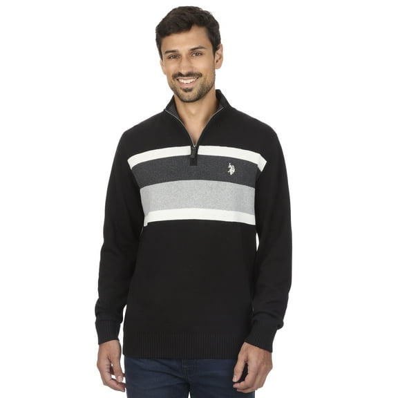 U.S. Polo Assn Men's Chest Striped Quarter Zip Sweater