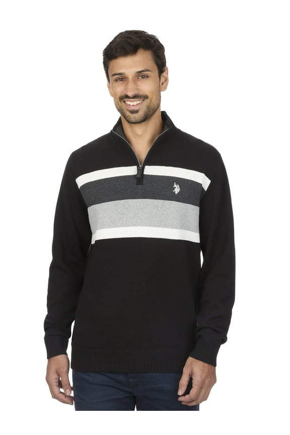 U.S. Polo Assn Men's Chest Striped Quarter Zip Sweater