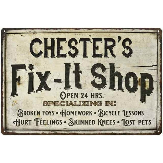 CHESTER'S Fix-It Shop Sign Grandpa Dad Wall Decor Gift 8x12 Metal 108120006216