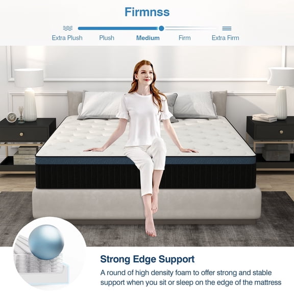 lemontalking 14 Inch Hybrid Mattress In A Box Innerspring And Gel Memory Foam Medium Firm, Queen Mattress