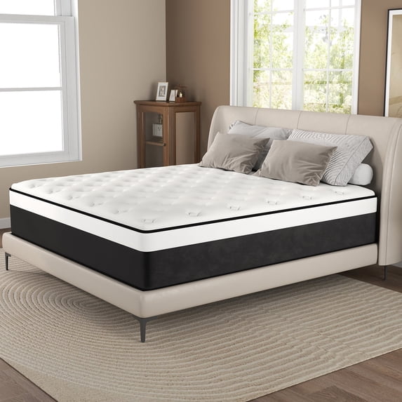 lemontalking 14 inch Hybrid Mattress in a Box, Innerspring and Gel Memory Foam Medium Firm, Queen Mattress