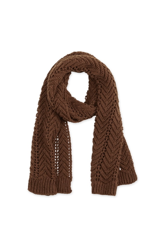 CHEVRON KNIT SCARF - BROWN