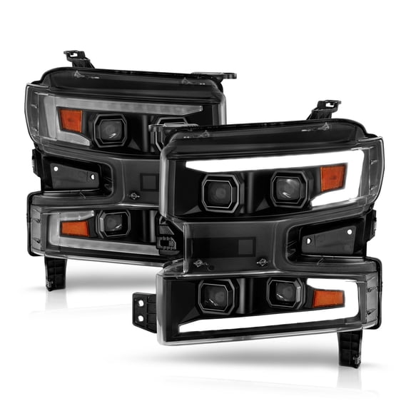 CHEVY SILVERADO 1500 19-21 FULL LED PROJECTOR PLANK STYLE HEADLIGHTS SEQUENTIAL SIGNAL BLACK W/ INITIATION FEATURE (FOR HALOGEN MODELS ONLY)