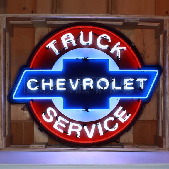 CHEVY TRUCK SERVICE NEON SIGN IN SHAPED STEEL CAN 9TRUCK