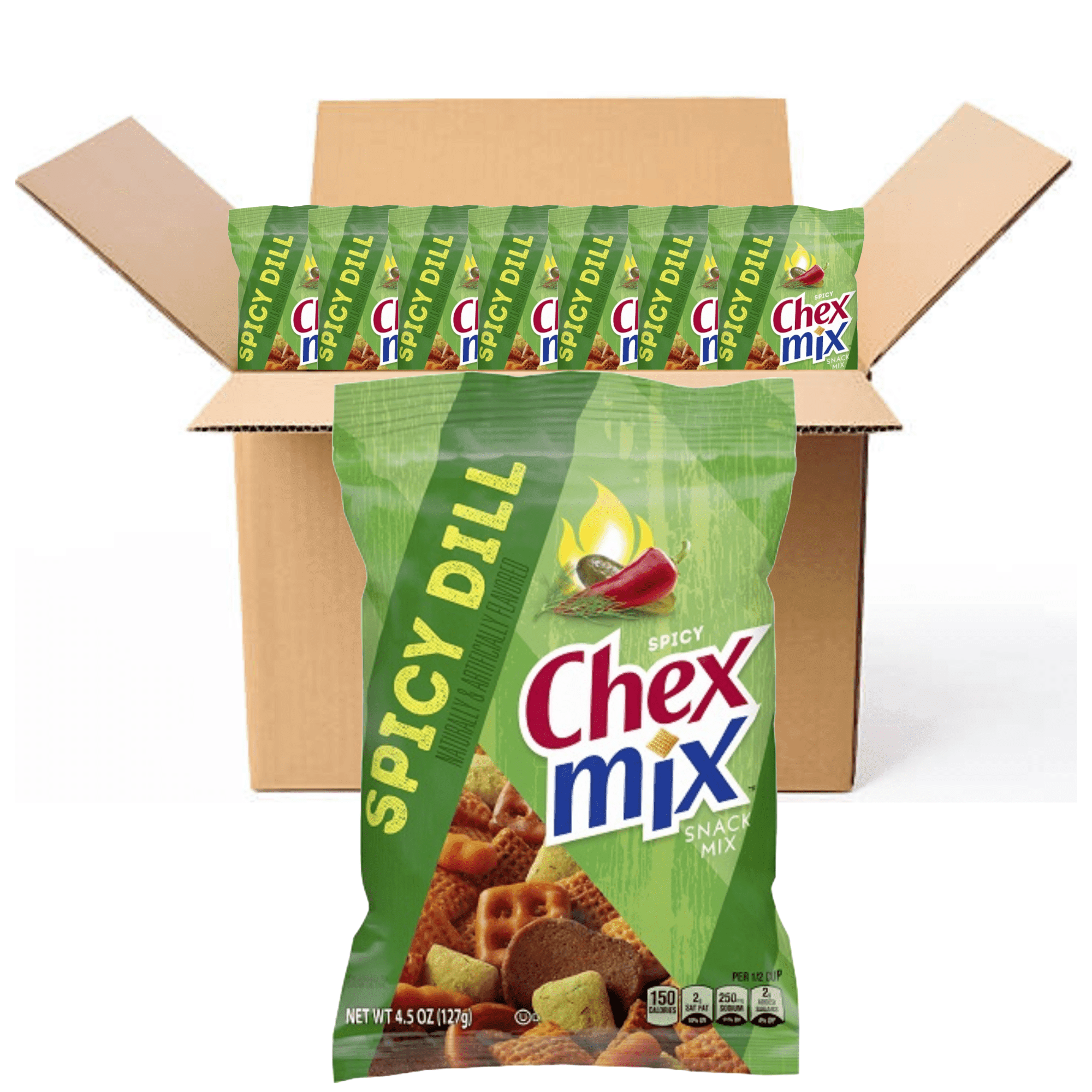 CHEX MIX SPICY DILL On the Go Snack Mix, NEW 4.5 Oz. (Box Of 8