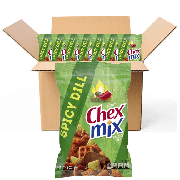 CHEX MIX SPICY DILL On the Go Snack Mix, NEW 4.5 Oz. (Box Of 8)