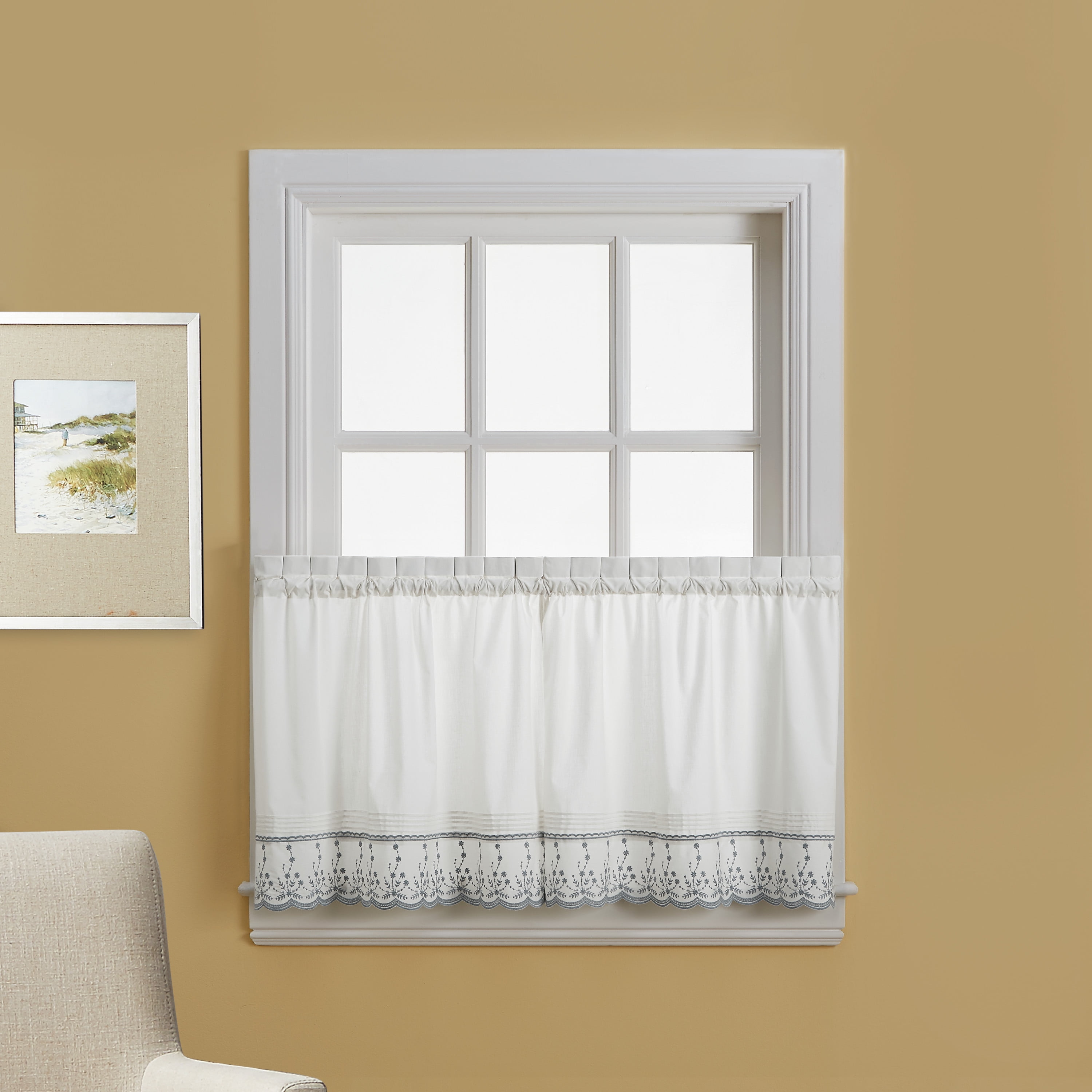 CHF Abby 24" Floral Pattern Tier Curtain, Gray, Adult