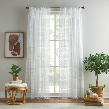 CHF Boho Lace Sheer Single Poletop Panel, White, 60" x 84"