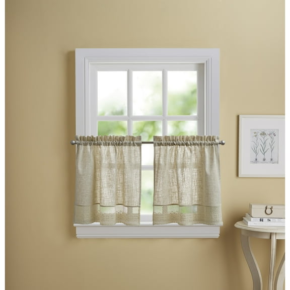 CHF Bridget Tier Curtain, 36"L x 56"W, Natural, Polyester/Linen, Indoor, Adult