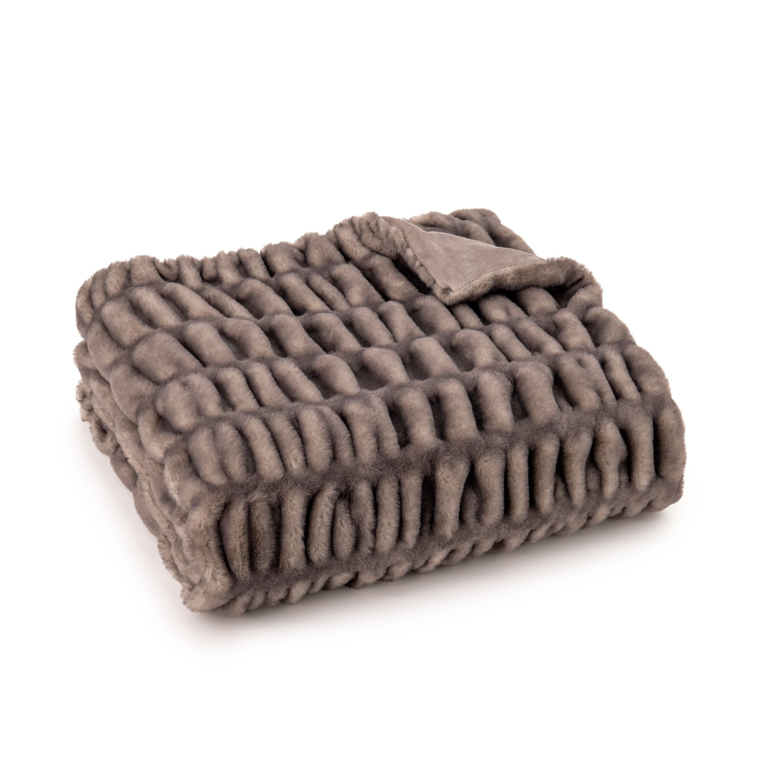Brown Ruched Faux Fur Throw Blanket