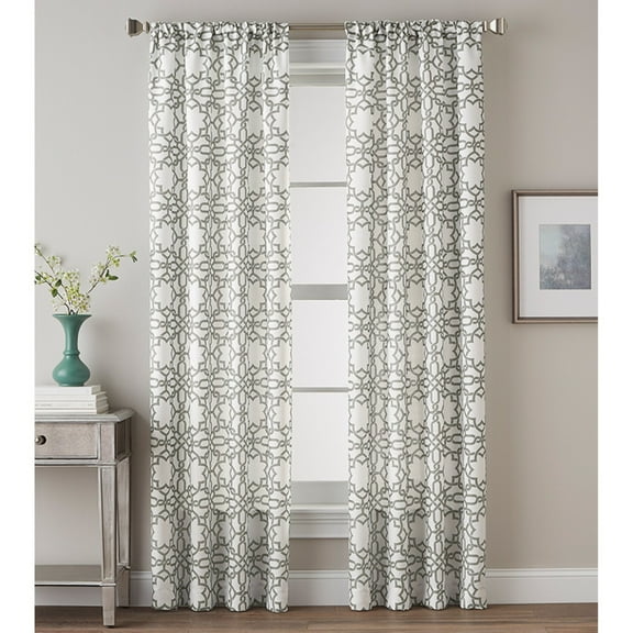CHF Industries Lotus Harmony Tailored Window Single Panel Curtain, Indoor, Charcoal, Polyester, 40"W x 95'L, Adult