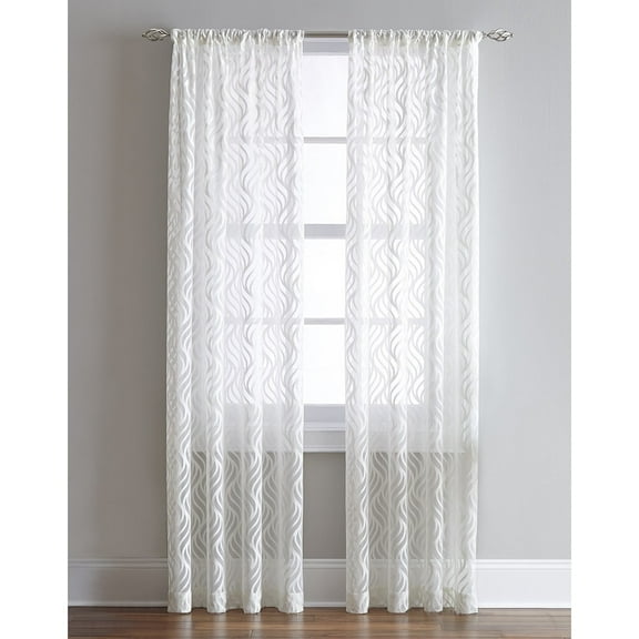 CHF Industries Lyric Antique White Sheer Ogee Print Indoor Single Curtain Panel, White, 50 x 84, Adult
