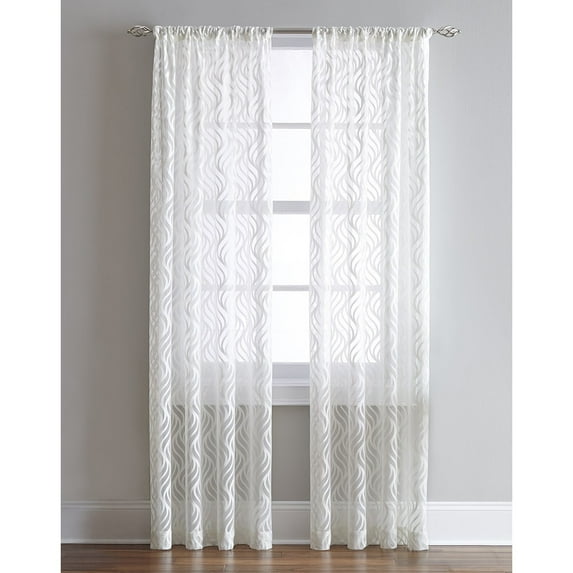 CHF Industries Lyric Antique White Sheer Ogee Print Indoor Single Curtain Panel, White, 50 x 84, Adult
