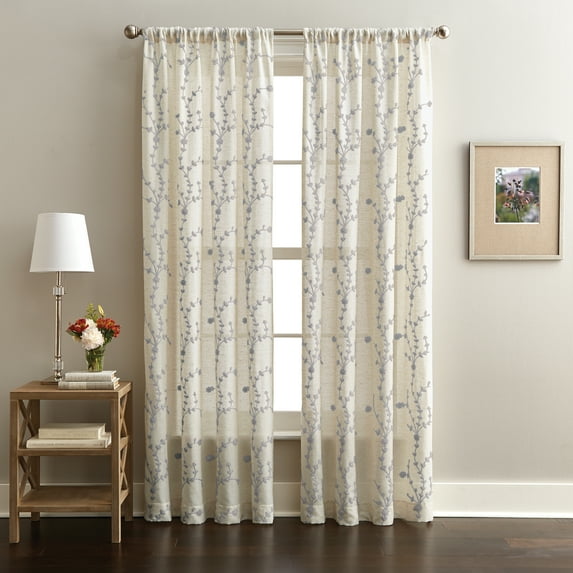 CHF Lynette Indoor , Polyester/Linen/Other Fiber , Light Filtering Single Panel Rod Pocket , Grey , 50"x84"