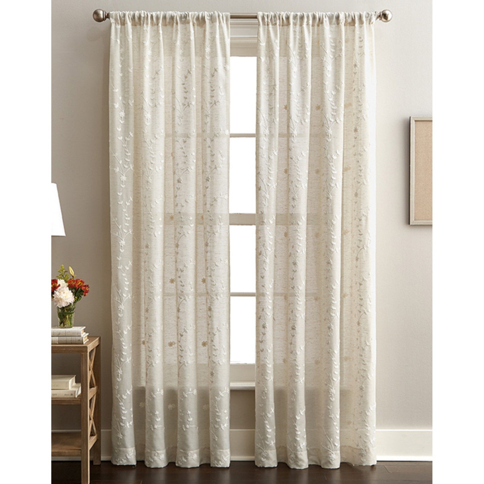 CHF Lynette Indoor, Polyester/Linen/Other Fiber, Light Filtering Single Panel Rod Pocket, Linen, 50"x63", Adult