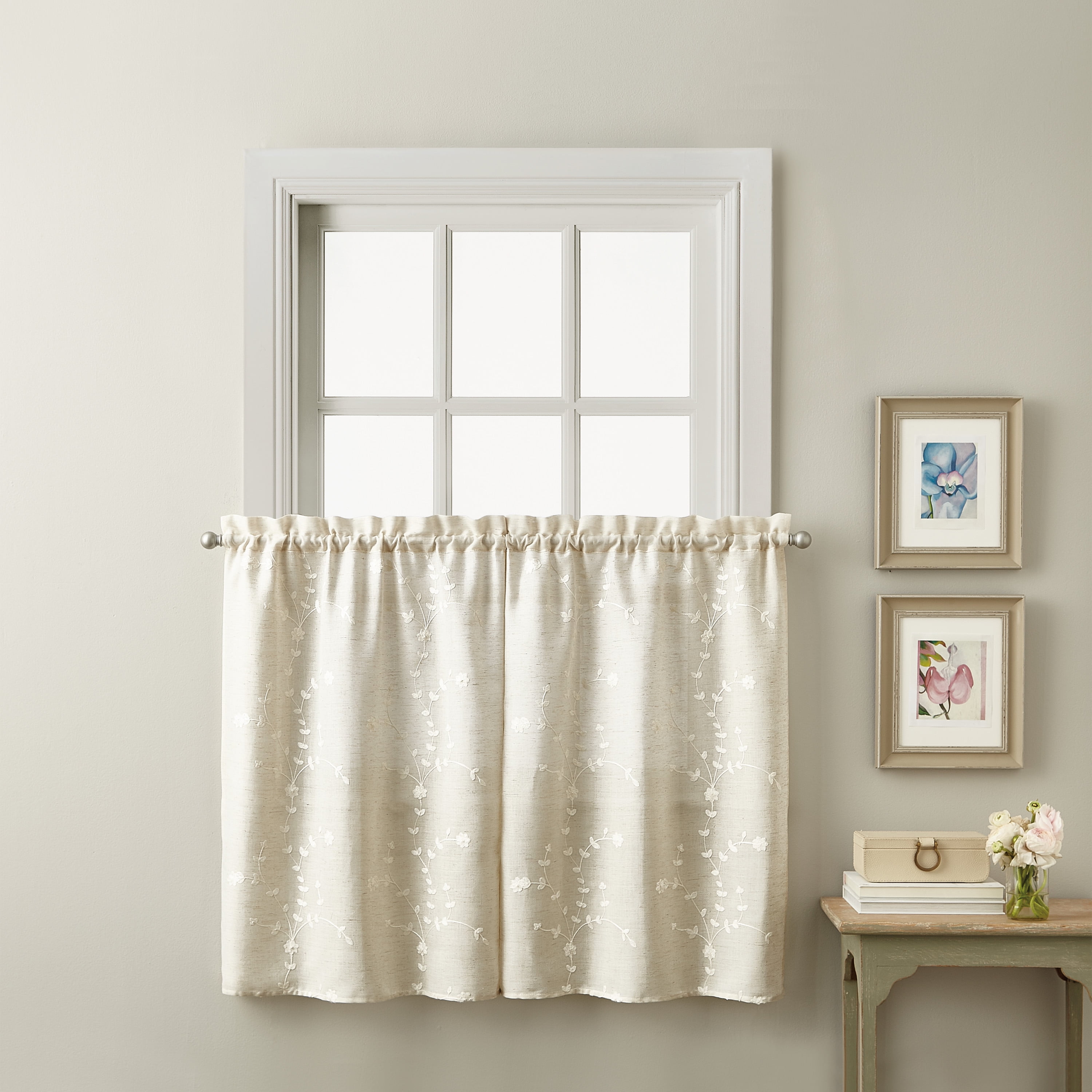 CHF Lynette Indoor , Polyester/Linen/Other Fiber , Light Filtering Tier Set Rod Pocket , Linen , 56"x36", Set of 2