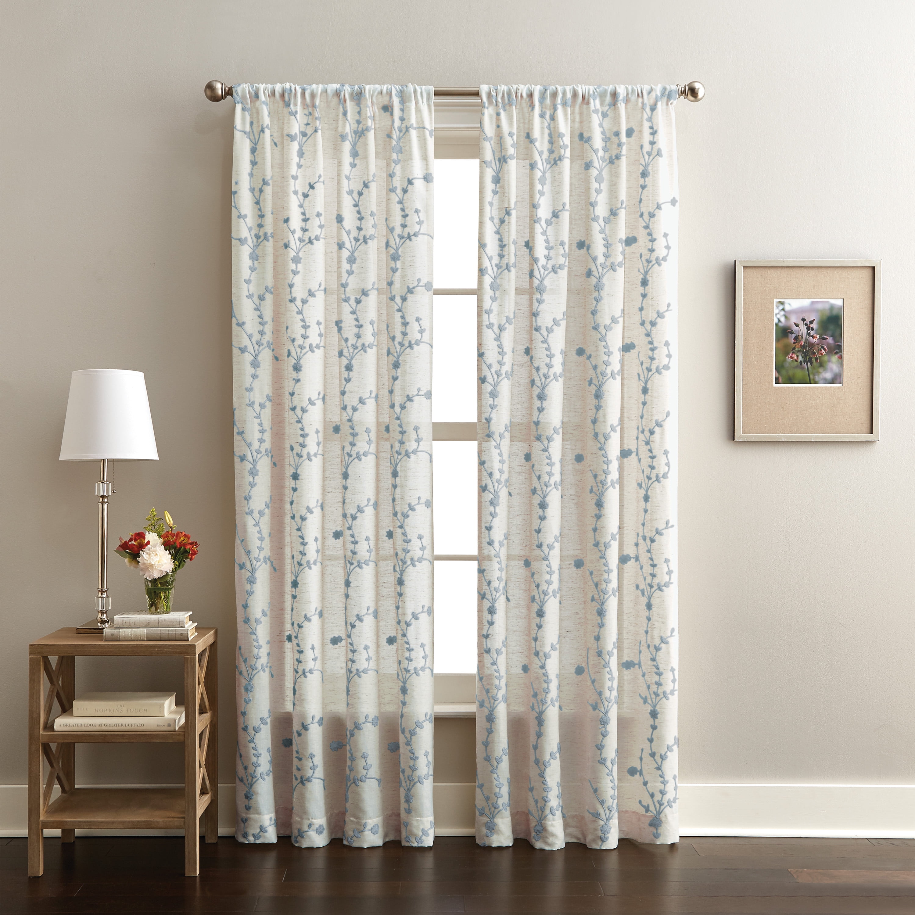 CHF Lynette, Polyester/Linen/Other Fiber, Light Filtering Single Panel Rod Pocket Curtain, Aqua , 50"x84", Adult