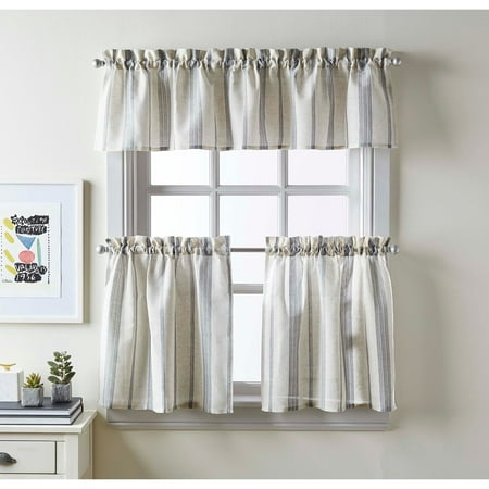 CHF McKenzie Valance and Tier Pair Curtain Collection, 14" Valance, Striped, Gray, Adult
