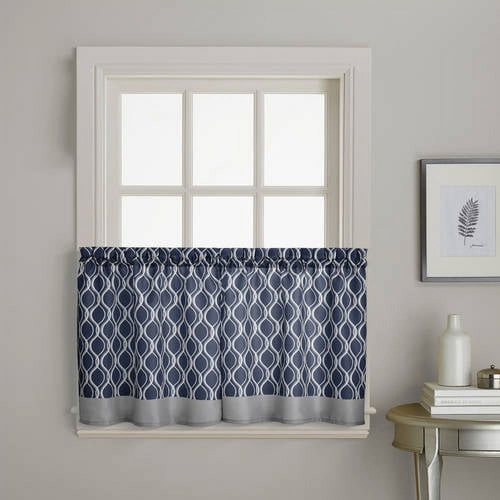 CHF Morocco Indoor Polyester Light Filtering Rod Pocket Tiered Curtain, Pair, Navy, 58"x24", Set of 2, Adult