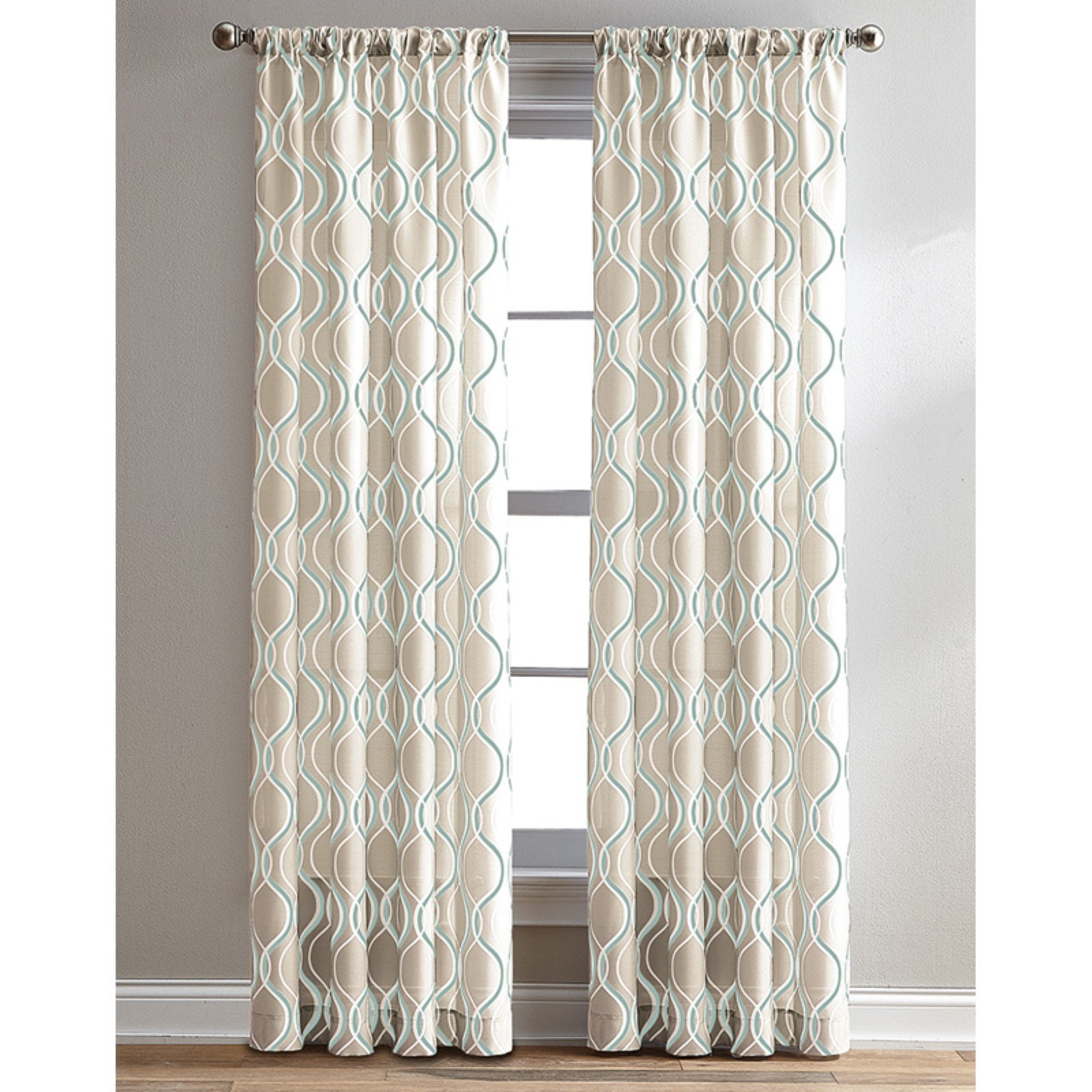 CHF Morocco Pole Top Indoor Single Curtain Geometric, 50"W x 63"L, Polyester, Aqua, Adult