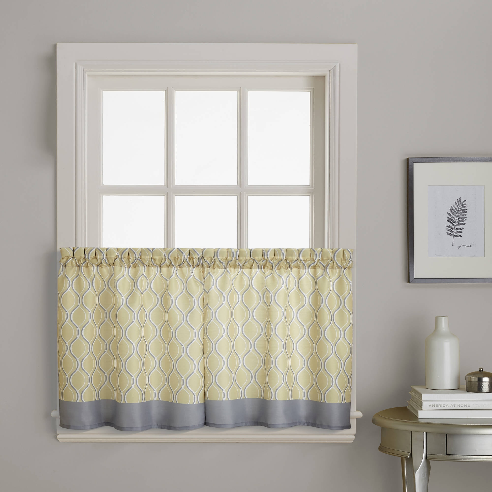 CHF Morocco Tier Curtain Pair, Polyester, Light Filtering, Rod Pocket, Indoor, Gold, 58"W x 24"L, Adult